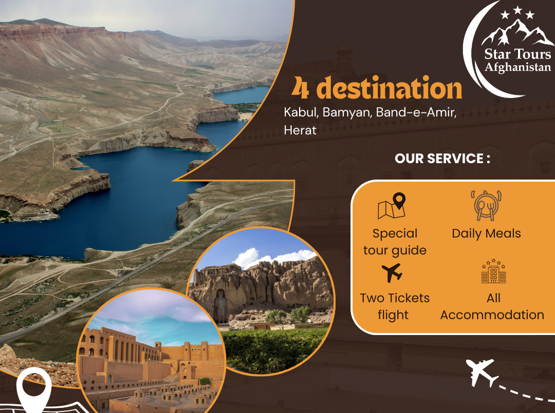 This is a 9 day tour to KABUL- BAMYAN- BAND E AMIR LAKES -HERAT which starts and ends at the Kabul airport